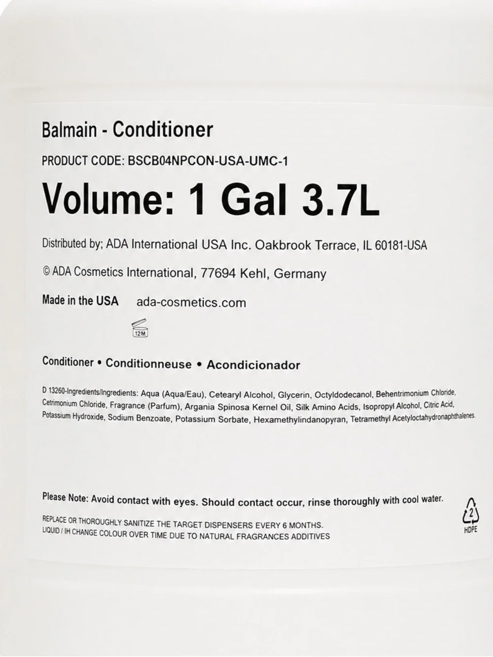 Balmain Hotel Collection Conditioner – 1 Gal (3.7L) Professional Sz 128 fl.oz.